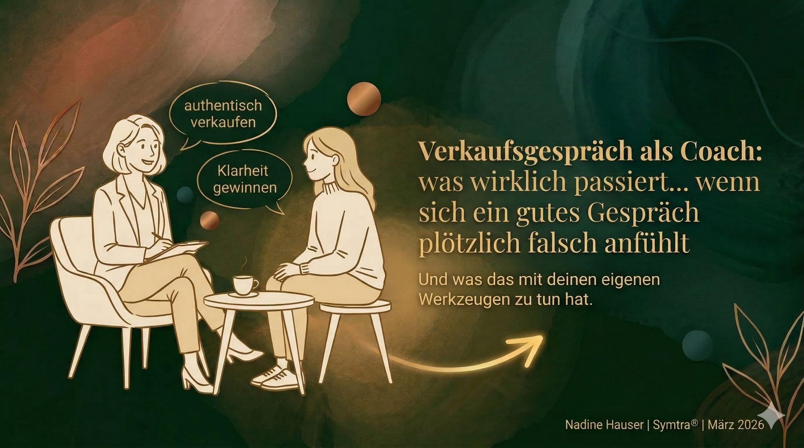 Illustration zu einem Verkaufsgespräch als Coach, das sich plötzlich falsch anfühlt – mit Fokus auf authentisches Verkaufen und Klarheit in der Symtra-Methode.
